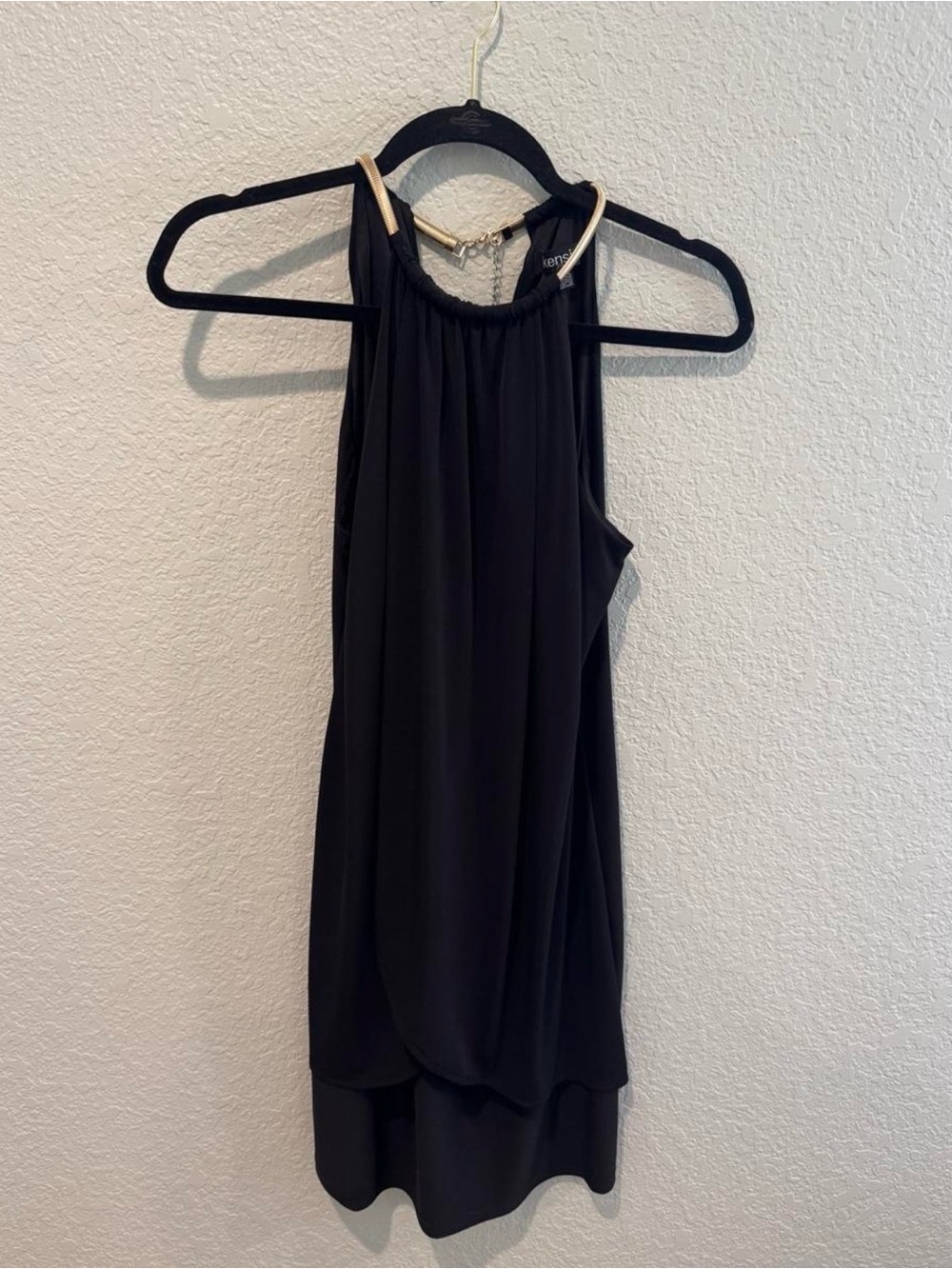 Kensie Black High Low Halter Dress Gold Collar Size 8